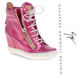 Giuseppe Zanotti Hi Top Sneakers Metallic Pink Wedge